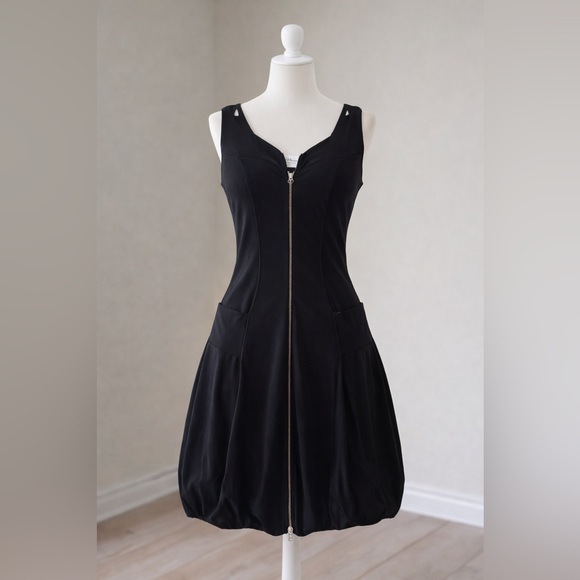 Joseph Ribkoff Dresses & Skirts - Joseph Ribkoff Black Sleeveless Zip-Front Midi Dress with Bubble Hem